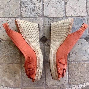 Coral Ruffle Espadrille Wedges 🧡 New & Never Worn